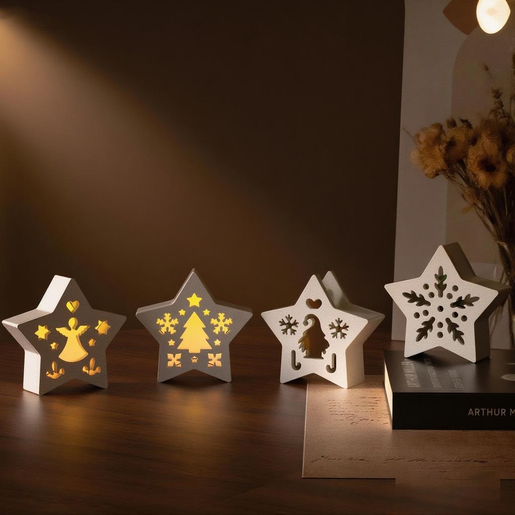 Mould Christmas Openwork Five-Pointed Star Silhouette Lamp Resin Silicone Mold Drip Resin DIY Star Plaster Egg Lamp Decorations