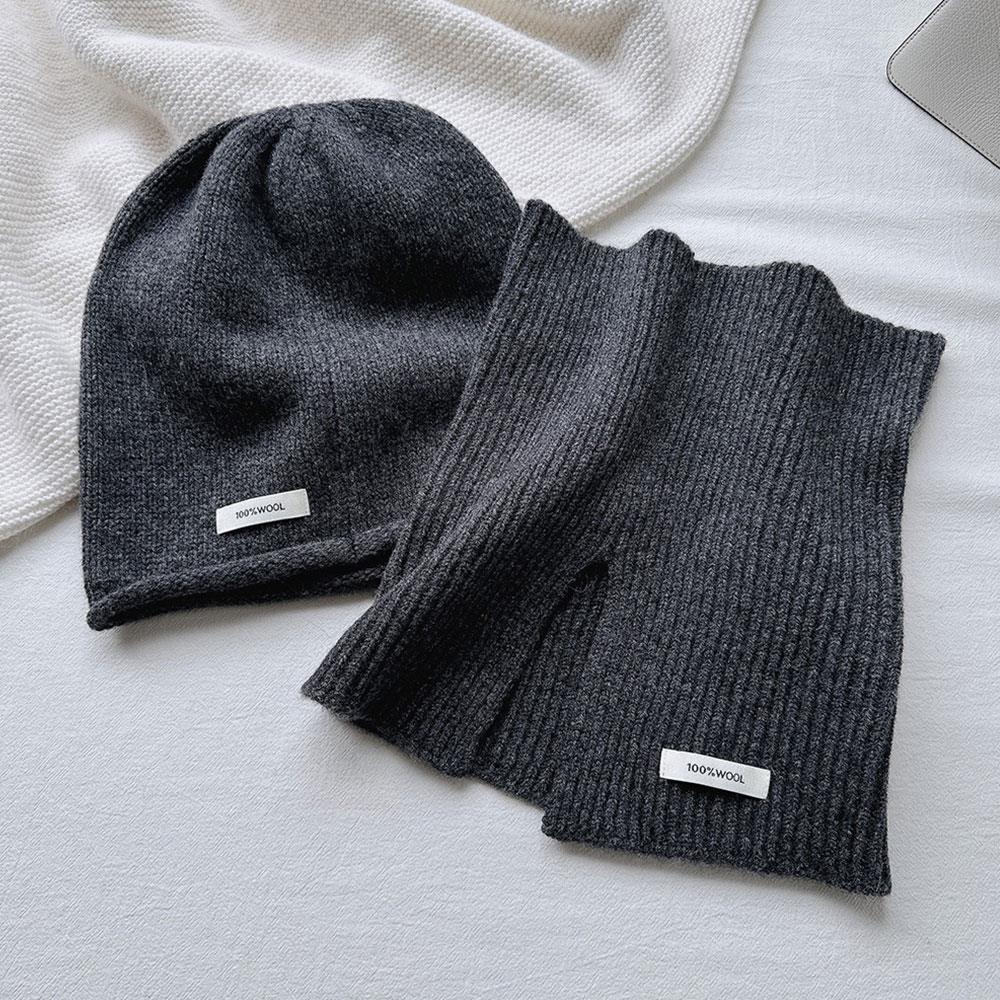 Autumn And Winter 2PCS Pure 100% Wool Hat And Scarf High-End Korean Style Knitted Beanie Hat And Neck Warmer Scarf Set For Women