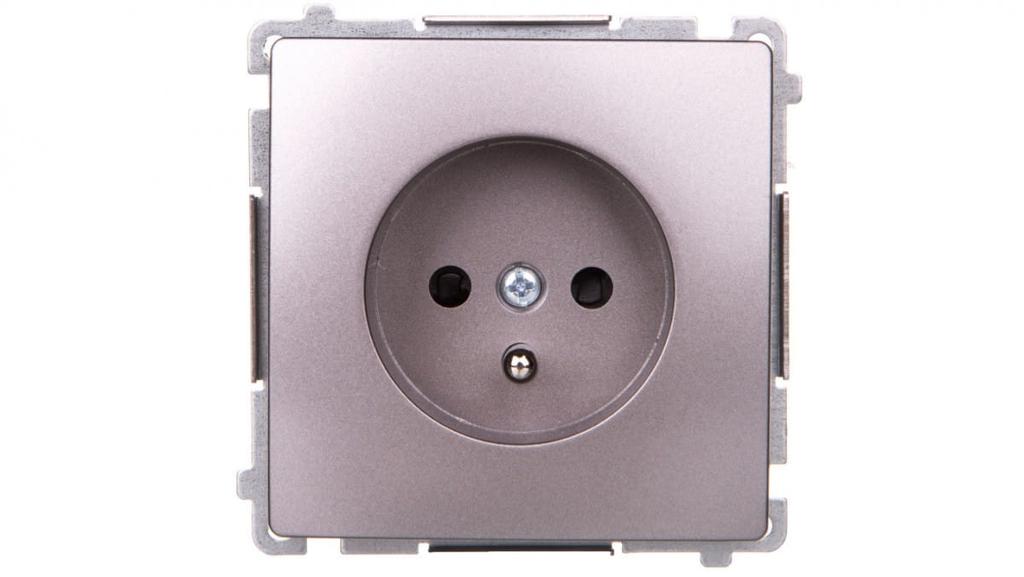 Simon Basic Gniazdo Pojedyncze Z/U Z Przesłonami Stal Inox Bmgz1Z.01/21