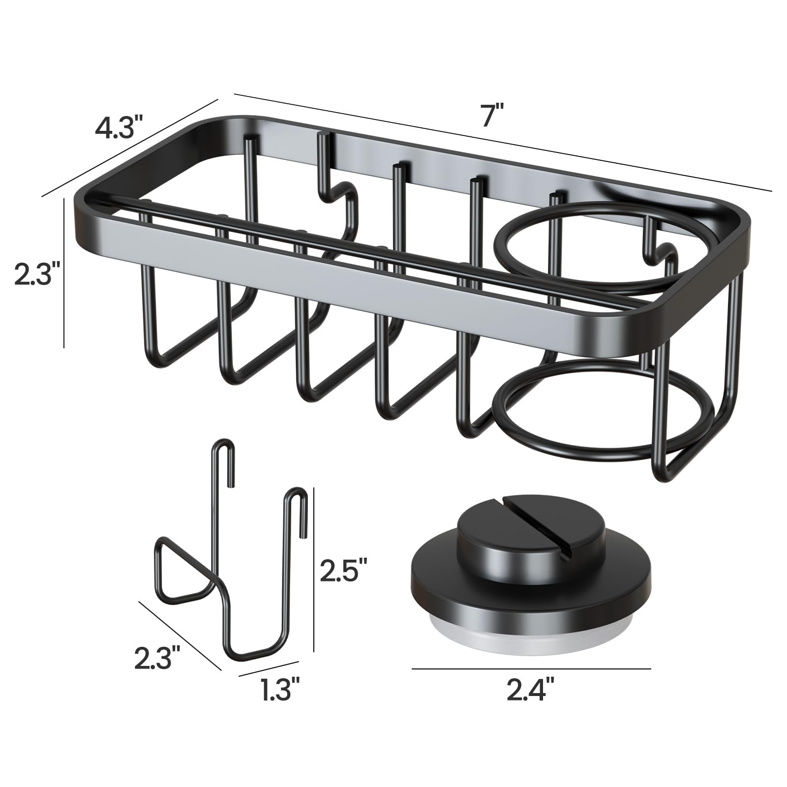 

TAILI Держатель для губки 4-в-1 для кухонной раковины с мощной присоской, Съемный держатель для губки для мытья посуды внутри раковины, Алюминий, не ржавеет чёрный