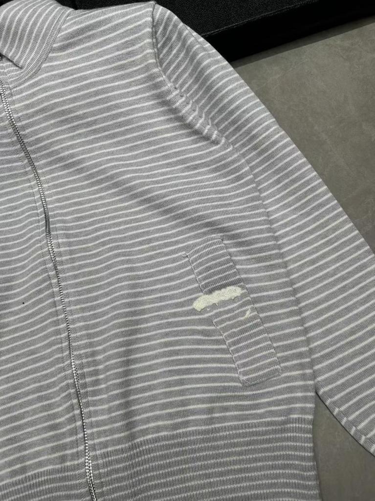 European Striped Zipper Knit Cardigan & Long Pants Two-Piece Set