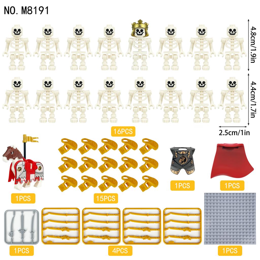 16 ks Středověká série Voják legie Rytíř lebky minifigurky stavební kostky