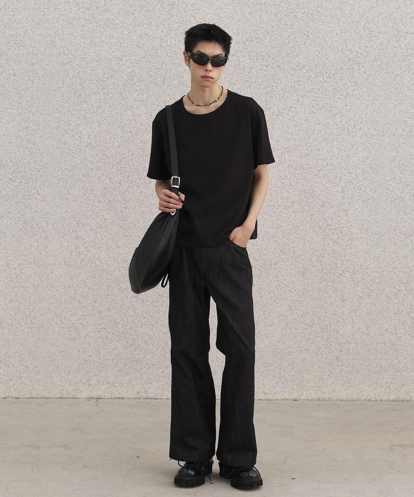 SENTAIR Dart Wide Flare Cotton Pants_Black