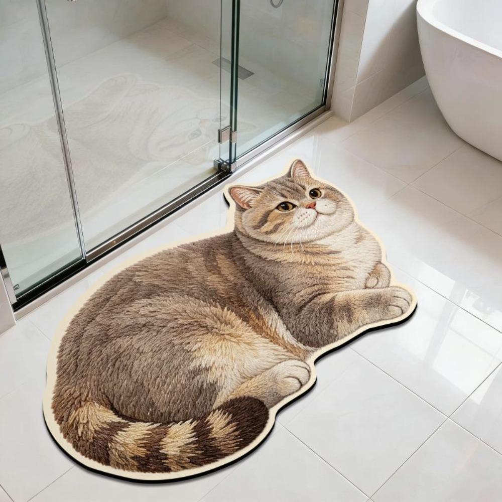 40*60cm Home Bathroom Carpet Non-slip Bedroom Door Small Rug Cute Cat Floor Mat for Table Bedside