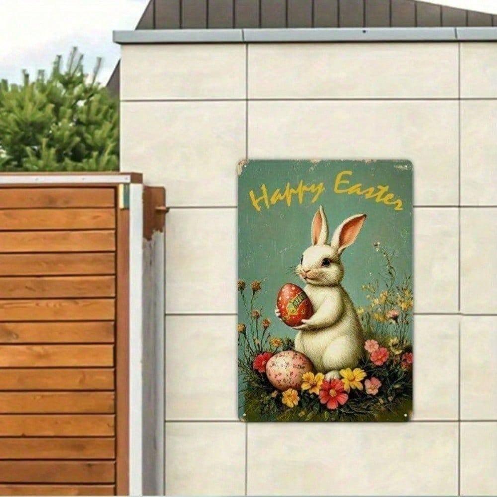 Vintage Easter Bunny Metal Wall Art Rustic Farmhouse Rabbit Silhouette Sign Waterproof Hanging Decor