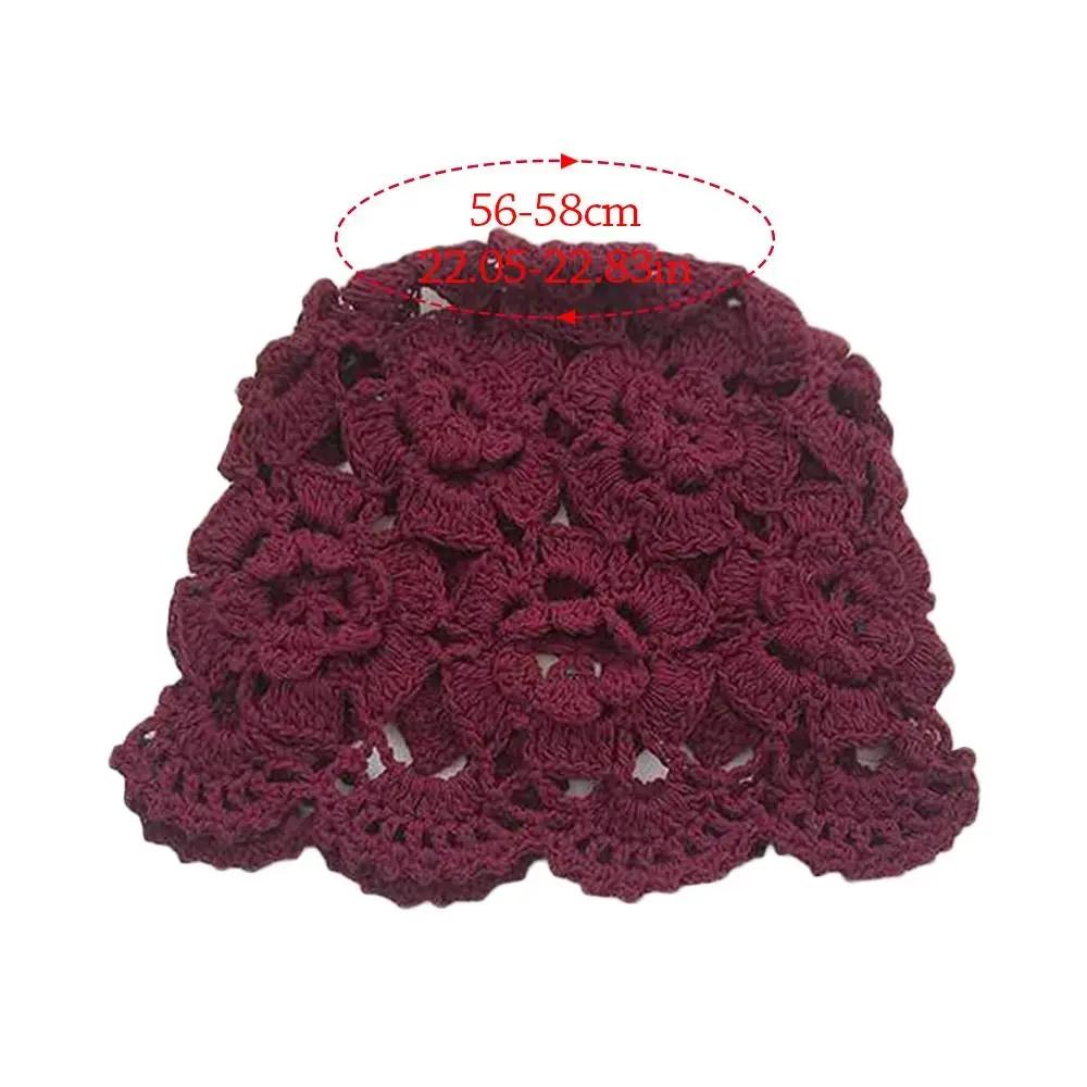 Breathable Hollowed Out Baotou Hat Flowers Casual Knitted Hat Summer Thin Beret Cap for Women