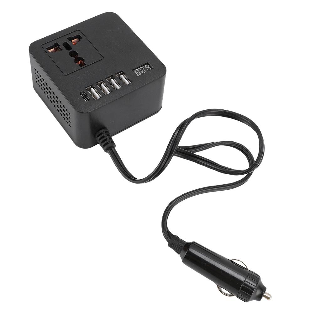 150W Car Inverter 12V 24V to 220V 110V Car Plug Outlet Inverter with Cigar Lighter Input 4 USB 1 Type C Port Universal