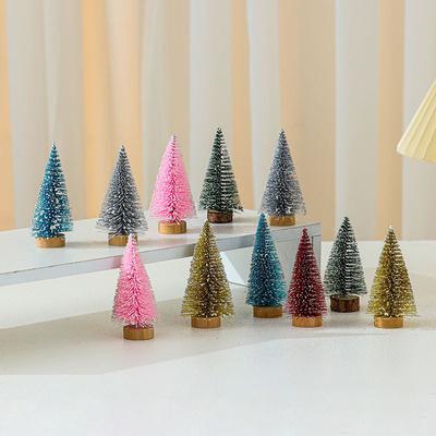 Mini Colorful Christmas Tree Pine Tree with Wooden Base Christmas Table Decorations Xmas Ornaments 2024 New Year Gifts Merry Chr