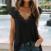 Women T Shirt V Neck Lace Sleeveless Casual Tops