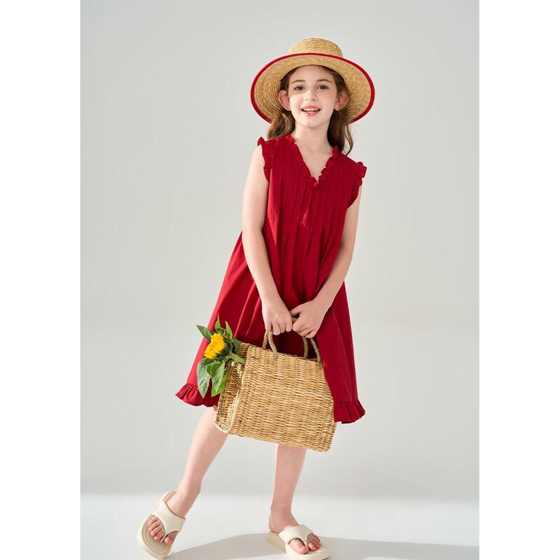Montagut Girls' Pure Cotton Sleeveless Ruffle Summer A-Line Dress