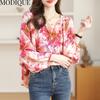 MODIQUE Spring Summer Plus Size Women Casual Loose Elegant Cotton Linen Chiffon Floral Print Puff Sleeve Blouse Shirts Lady Oversize O-Neck Coats