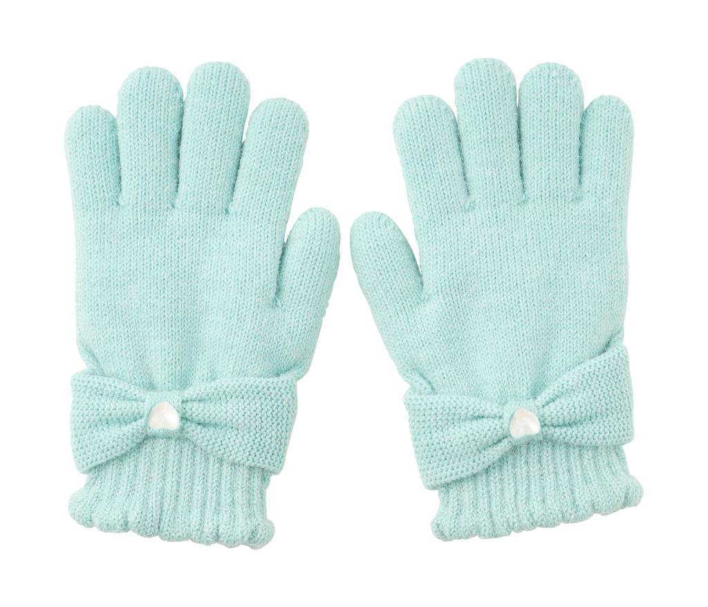 Knit Gloves for Fleece Ages [Arisana] Kids' Girls, Five-Finger, Junior, Lining, Plain, Ribbon, Mint, 6-12
