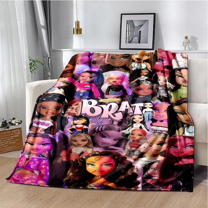 Kawaii Bratz Cartoon Anime Cute Throws Blanket Girl Sofa Home Hiking Picnic Bed Fashion Super Soft Flannel Blanket Birthday Gift
