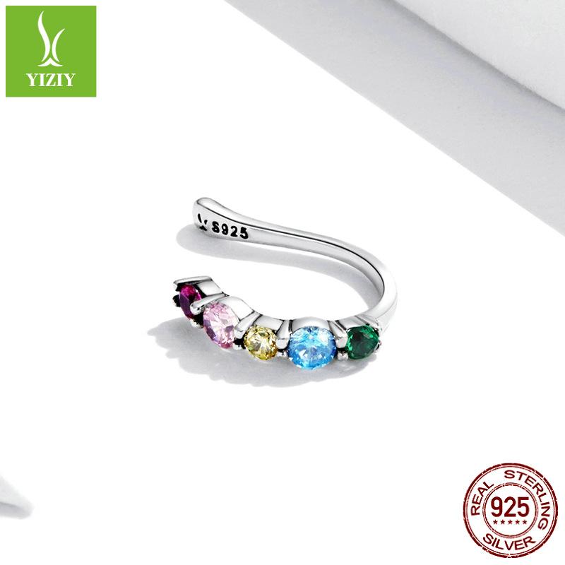 S925 Silver Elf Ear Bone Clip Single, Colored Zircon Without Ear Holes S925 Tremella Clip Sce1250