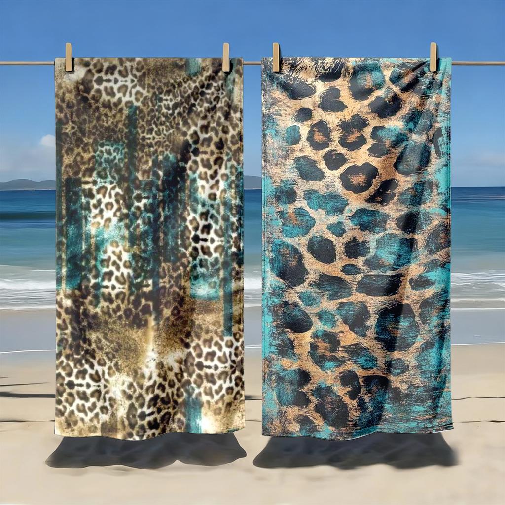 2pcs Boho Floral Leopard Print Tropical Beach Towel Beach Towels for Summer Vacation