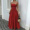 2026 Summer Off Shoulder Polka Dot Dress New Sexy Elegant Strapless Waist-cinching Slim Fit A-line Party Evening Dress Sweet Pleat Fashion Clothing