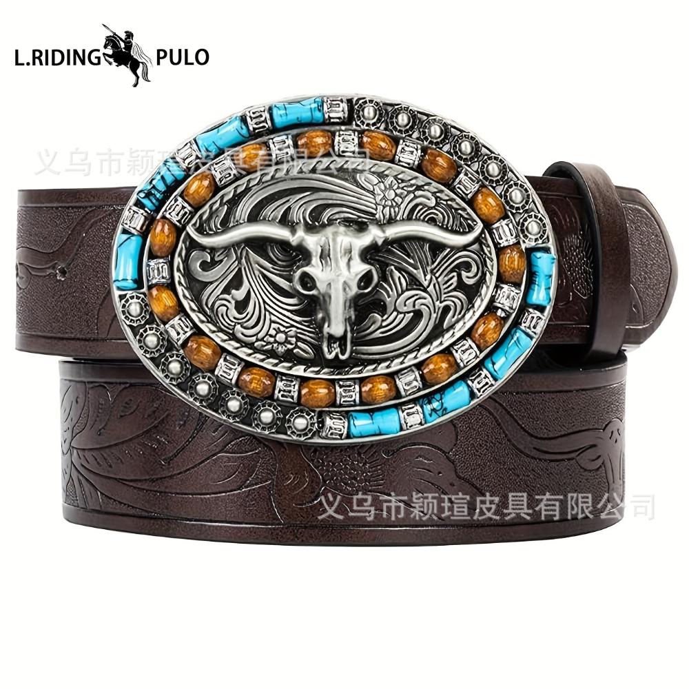 Cintura Western in Denim da Uomo Fibbia a Corno Gioventù Retrò Punk Retrò Stile Retrò