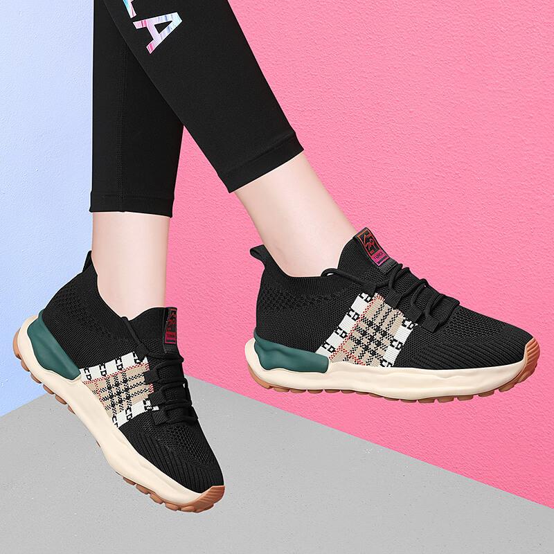 

2025 autumn new casual women s shoes lace-up knitted long-term wear not tired dad shoes platform-soled soft-soled sports shoes 35 чёрный