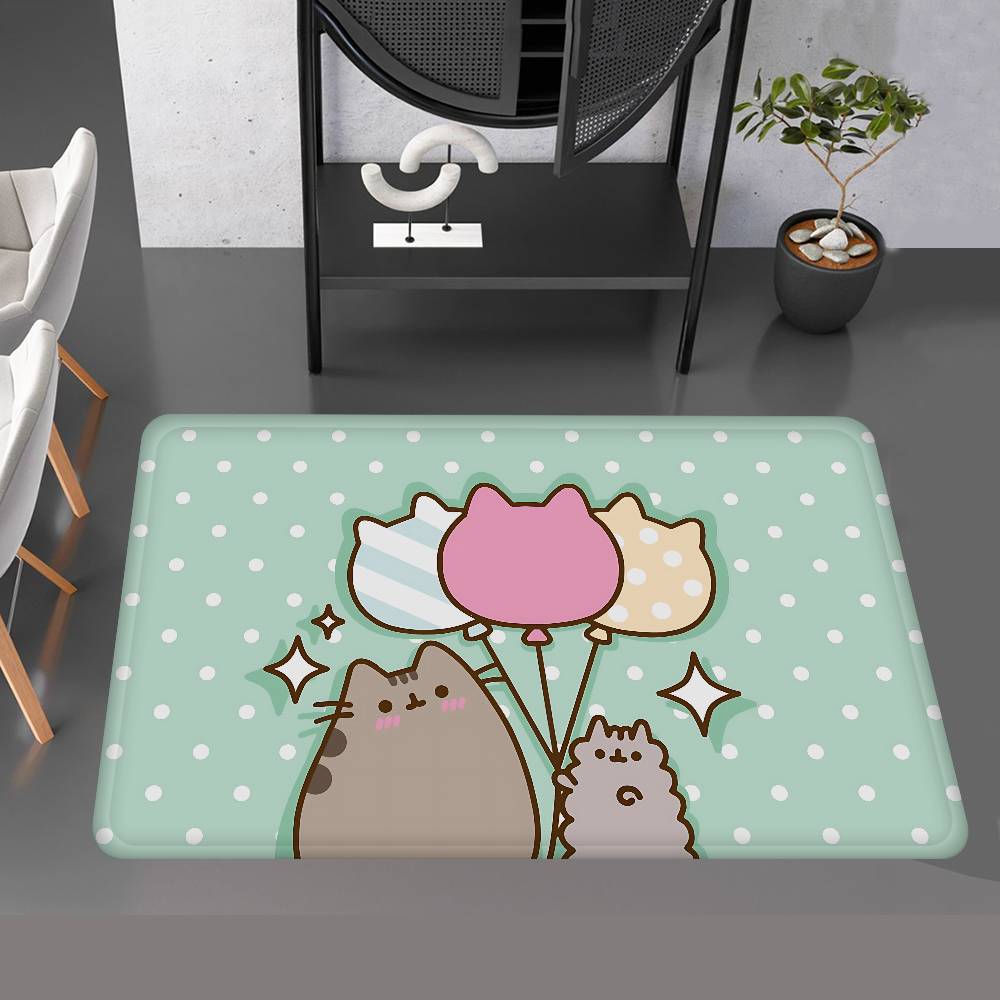 Anime P-Pusheen Cute Cat Door Mat Washable Non-Slip Living Room Sofa Chairs Area Mat Kitchen Doormat Area Rug