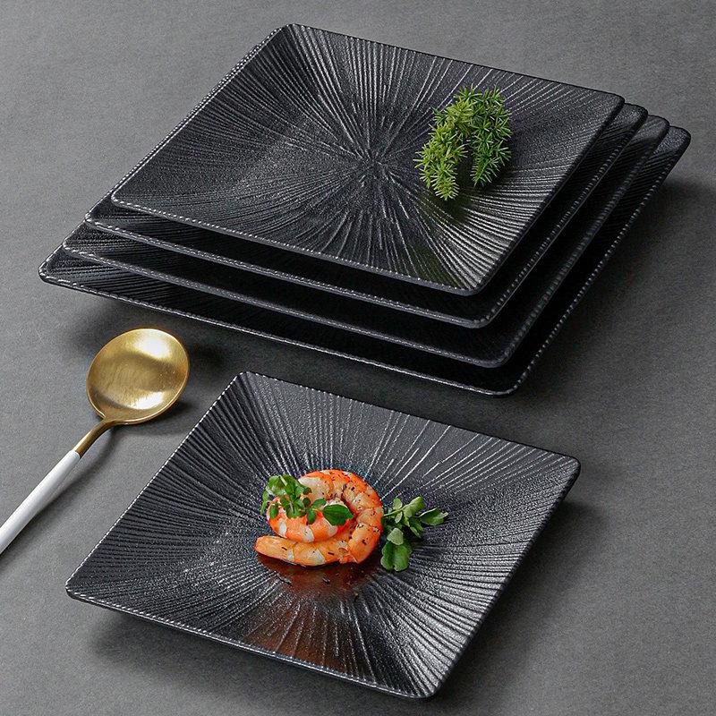 Black Mei Xiangyuan Square Melamine Plate Elegant Japanese Western Steak Dish
