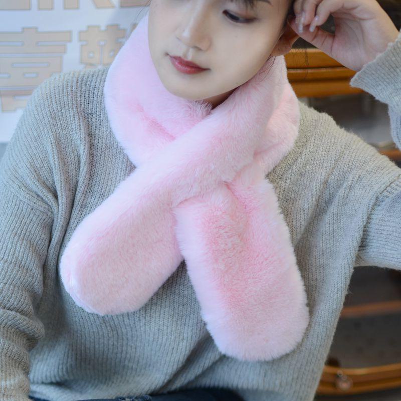 

Модный толстый плюшевый шарф: Искусственный мех лисы и кролика рекс, универсальная шаль и повязка на шею на осень/зиму 100cm розовый