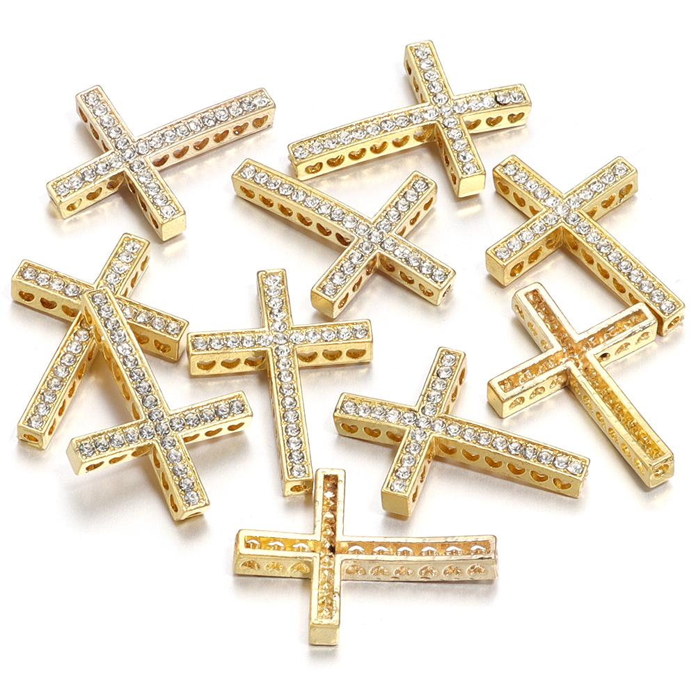 5pcs Rhinestone Sideway Cross Charms Gold/Silver/Gun Black Color Pendant for Jewelry Making DIY Bracelet Necklace Accessories