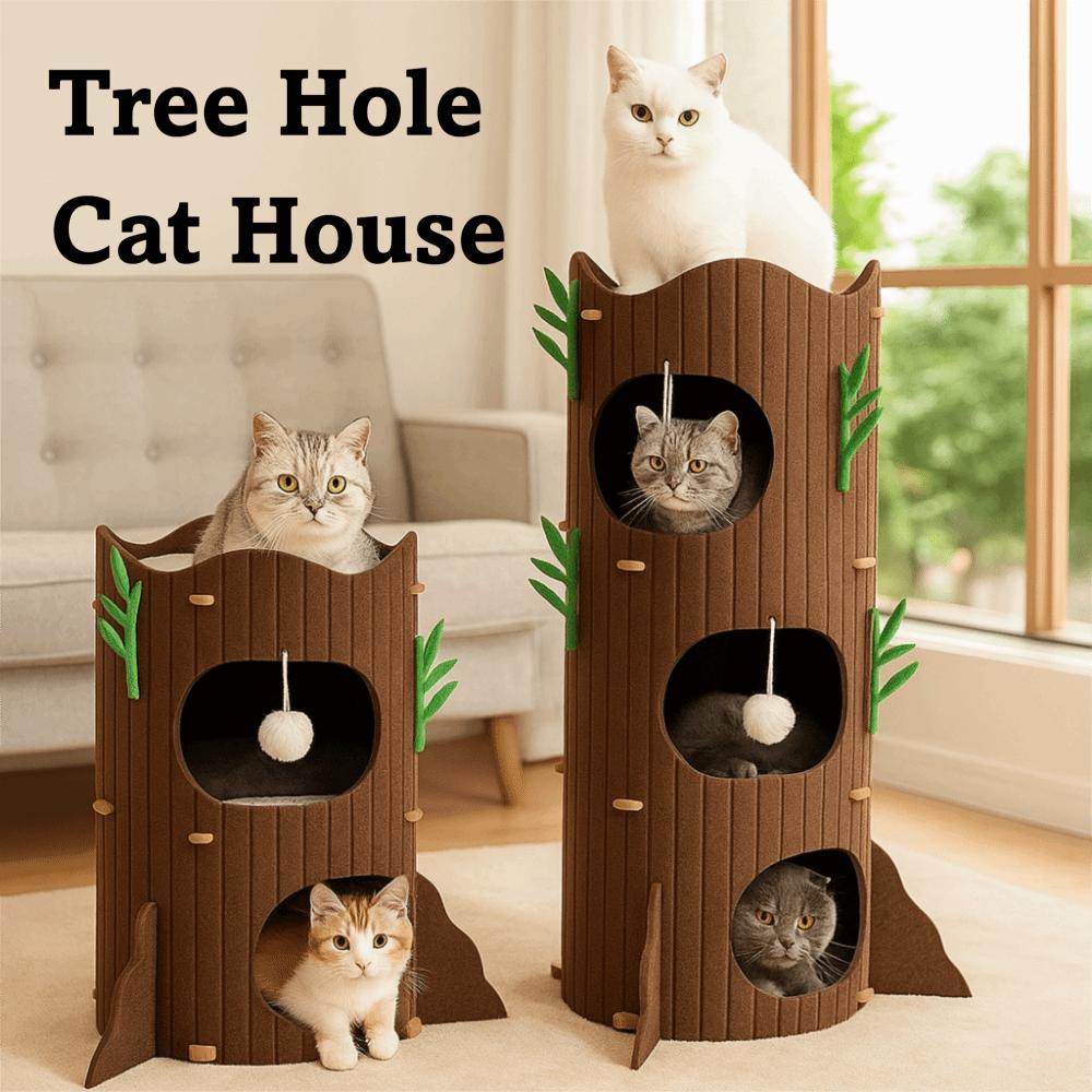 Felt Tree Hole Cat Bed All-in-one Cats Tunnel Condo Cave Cat House Scratching/Sleeping/Playing