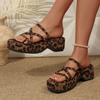 Zapatillas de Plataforma de Moda para Mujer Sandalias de Cuña con Punta Abierta Zapatos Deslizantes de Tira Estrecha para Mujer Estampado de Leopardo Sandalias de Mujer