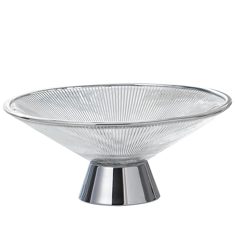 Light Luxury Glass Fruit Plate Living Room Nut Dessert Candy Snack Home Kitchen Tableware High Foot