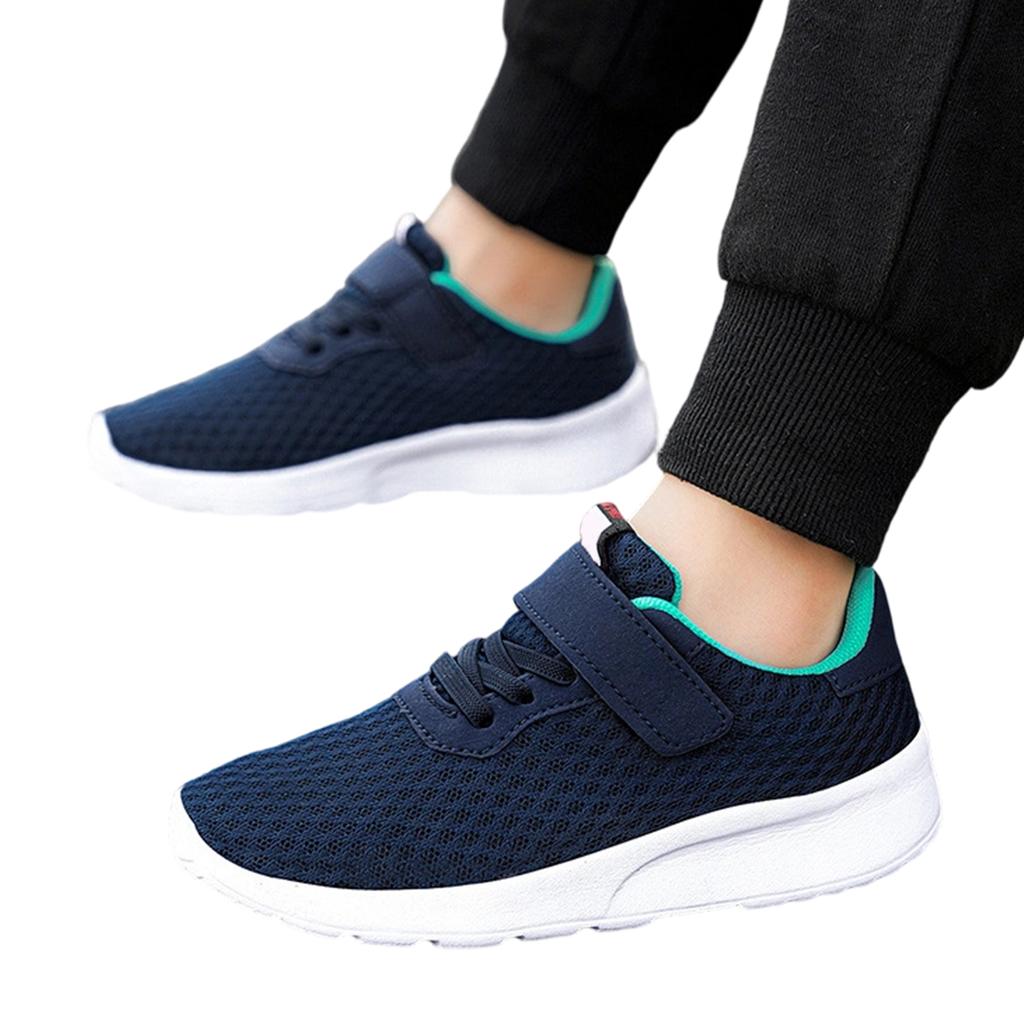 Children Athletic Sneakers Lightweight Breathable Mesh Upper Slip Resistant Soft Sole Hook and Loop Closure Kids Running Shoes for Everyday Wear
