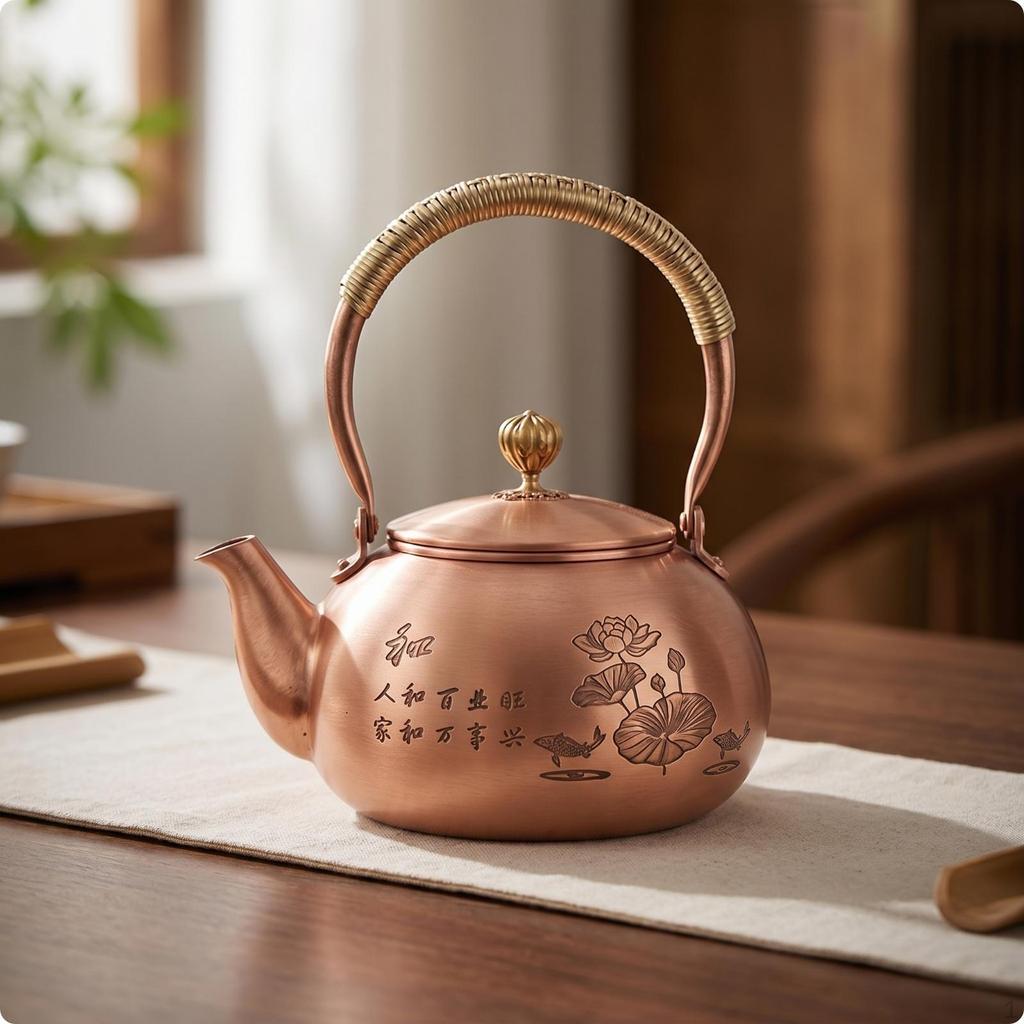 Tea Kettle with Lid Copper Hammered Teapot for Collectors, Kitchen, Camping 0.6L