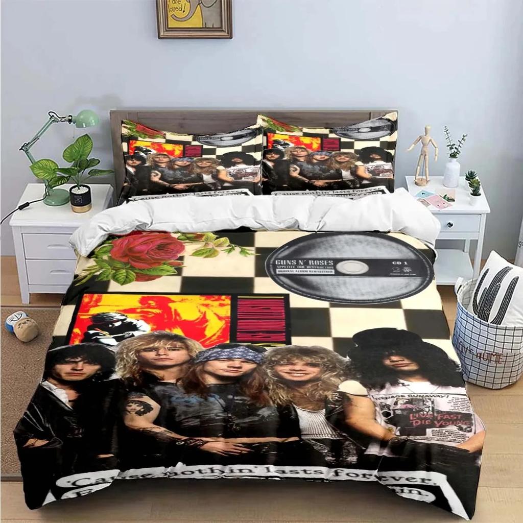 3D Tisk Guns N Roses GNR Kapela Retro Ložní Souprava Chlapci Dívky Twin Queen King Size Povlak na Přikrývku Povlak na Polštář Postel Chlapci Dospělí