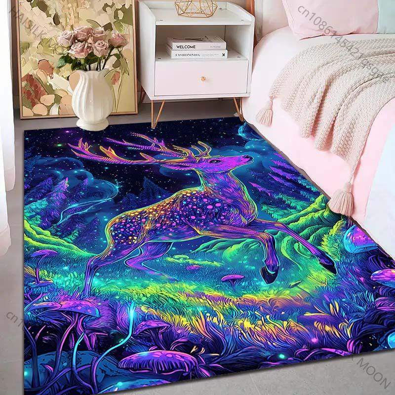 1PC Colorful deer in magical forest Print Carpet Rug for Living Room Bedroom Sofa Doormat Home Decor Non-slip Floor Mat