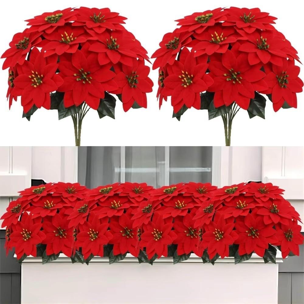 5 Köpfe Bund Künstlicher Weihnachtsstern-Strauß Roter Weihnachtsstern Kunstblumen Weihnachtsdekoration Realistische Topf-Ornamente