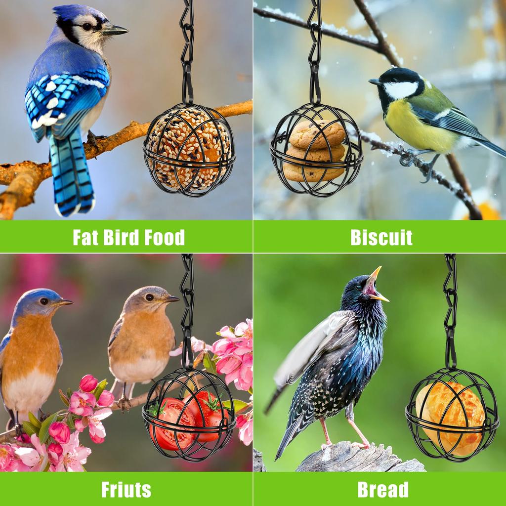 4Pcs Metal Suet Ball Bird Feeder Set with Hanging Chain Squirrel Proof Bird Feeders for Outdoor Garden Hummingbird Feeders