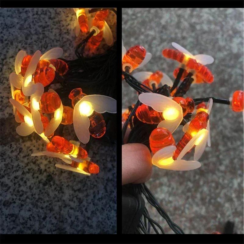 Solar Garden Lights Honey Bee Fairy String Lights Cherry Blossom String Light 5M 7M Waterproof Outdoor Gargen Lighting for Flower Fence Lawn