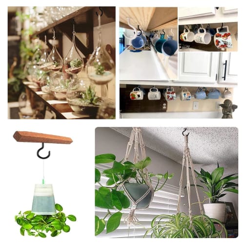 Yinke 20-Pack Wood Screw Hooks, Ideal for Hanging Ceiling Hooks, Plants, Kitchen Utensils, Wind Chimes, and More, with Plastic Expansion Pins (Black,