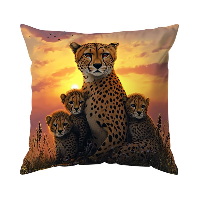 Home Decor Wild Animals Family Portrait Cushion Covers Pattern Cushion Cover Suitable for Sofa Bedroom Car Pillow Cover