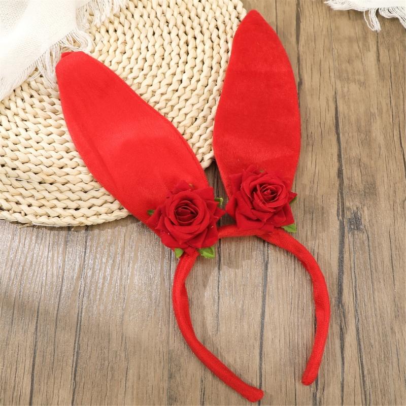 Roleplay Bunnies Girl Headband with Flower Designs Anime Headband Easter Cosplay Headdress Festival Dressingup Accessory
