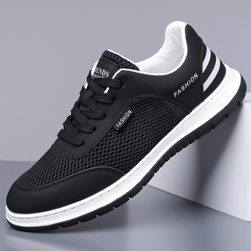 

Men s Breathable Flats Mesh Lace-Up Walking Shoes Lightweight Casual Sports Sneakers for Men Non-Slip Comfortable Skate Shoes 44 чёрный