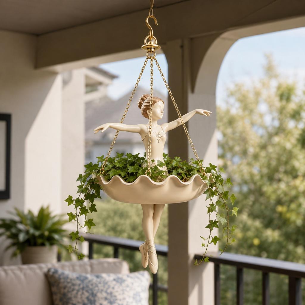 Ballet Dancer Hanging Planter with Chain Suspension Decorative Figurine Flower Pot Holder Indoor Outdoor Use Suitable for Various Spaces