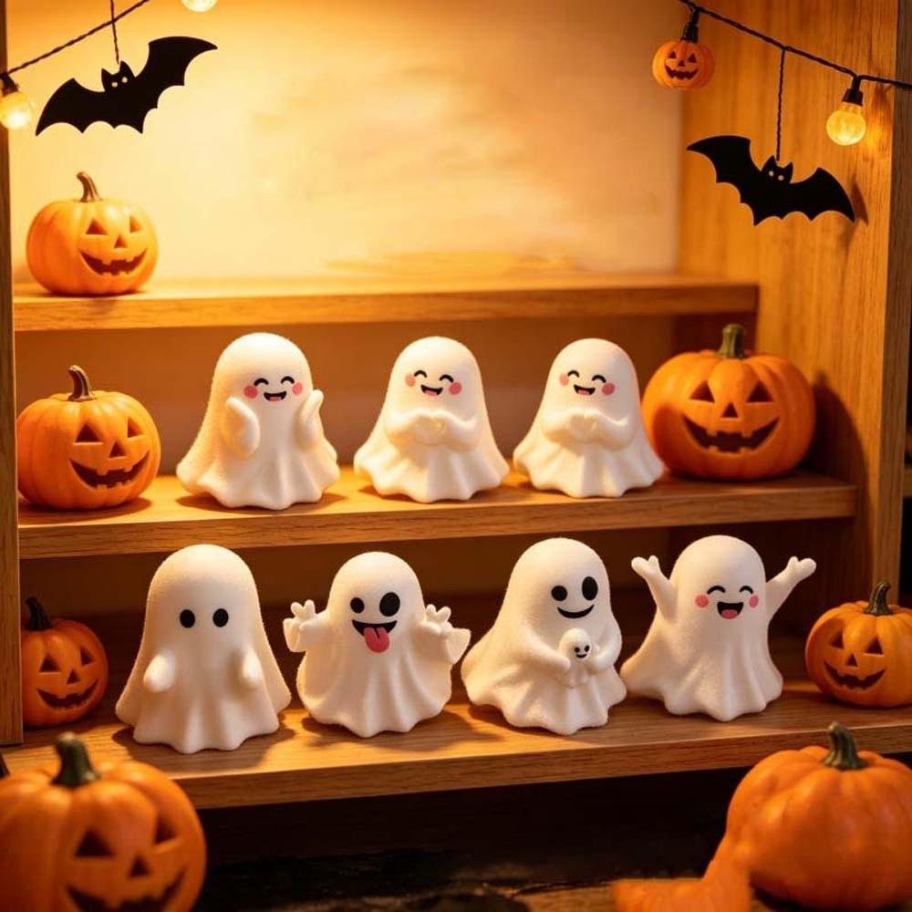 PVC Cute Ghost Figurine Cute Expressions Ghost Pen Holder Mini Desk Ornament Bedroom Decor