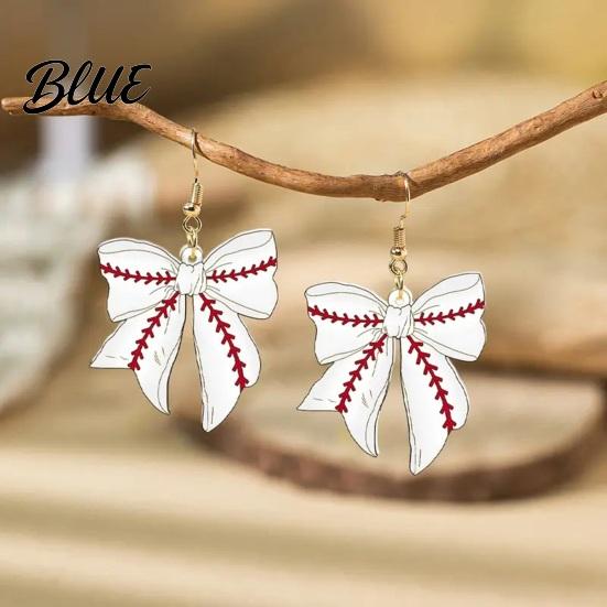 Women Earrings 1 Pair Sports Ball Bow Hook 2D Acrylic