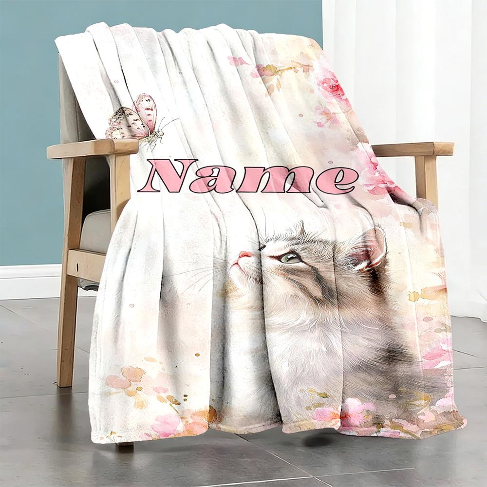 Cat78 Customize Text Blanket Lightweight Personalized Blanket Soft Warm Cozy Throw For Living Room Office Chair Chair Office Four Seasons Universal
