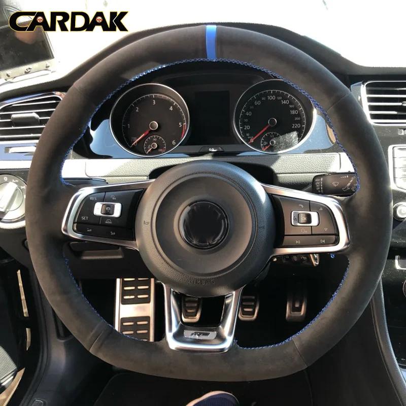 CARDAK DIY Suede Car Steering Wheel Cover for Volkswagen VW Golf R MK7 Golf 7 GTI VW Polo GTI Scirocco 2015 2016
