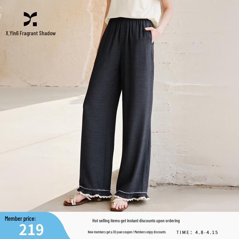 Women s Navy Blue High-Waist Straight Wide-Leg Casual Pants M