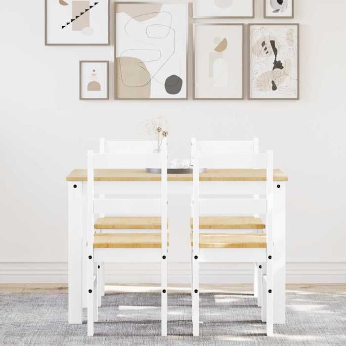 VidaXL Panama 5 Pcs Dining Set White Solid Pine Wood, Dining Table Set, Kitchen Table and Chairs, 3345172