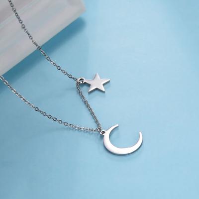 Colar Pingente Estrela Lua Unift Aço Inoxidável para Mulheres e Homens Moda Corrente para Clavícula Estrela Lua Joia