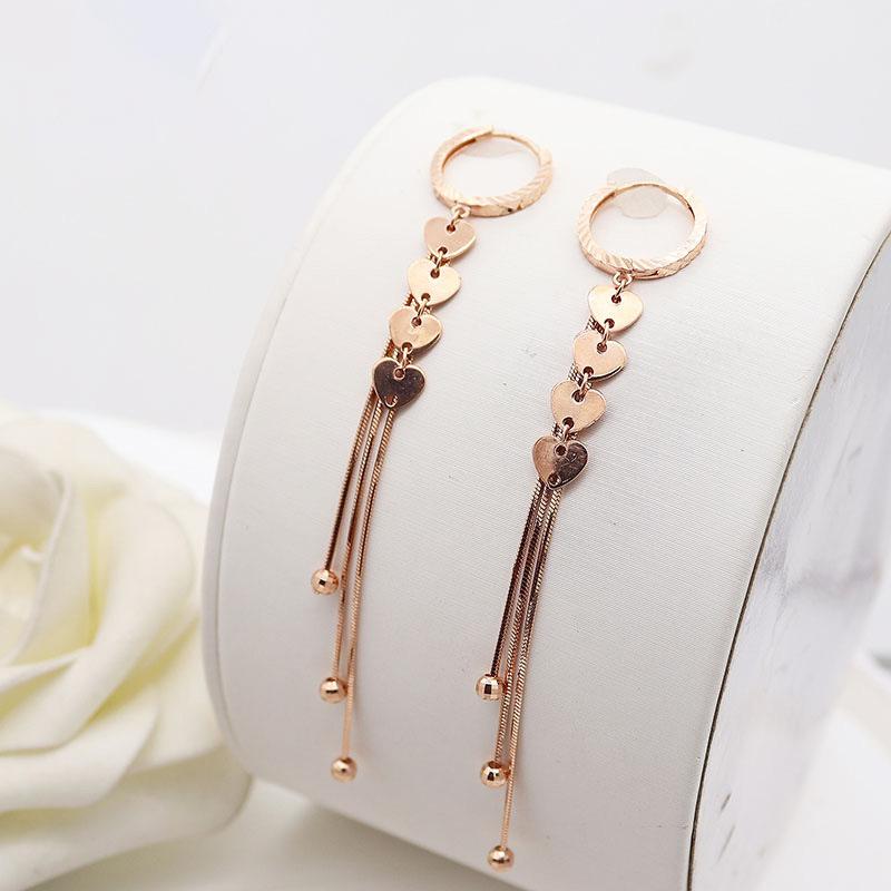 Exquisite Russian 585 Purple Gold Love Fringed Earrings Fashion Premium Rose Gold Plated Snake Bone Ball Earrings （ 7cm )