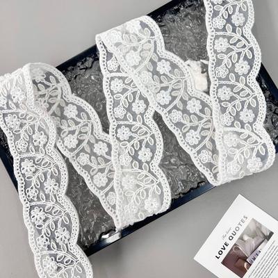 Weißer Organza Strang Perlen Dreidimensionale Blumenstickerei Barcode Kleidung Manschetten Gürtel Dekorative Spitze Accessoires